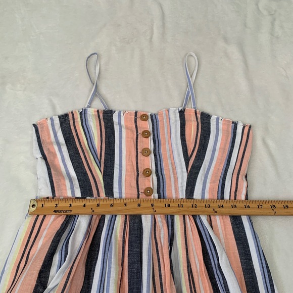 Free People Lilah Pleated Tube Striped Cotton Midi Dress Button Front Smocked M - Picture 9 of 10